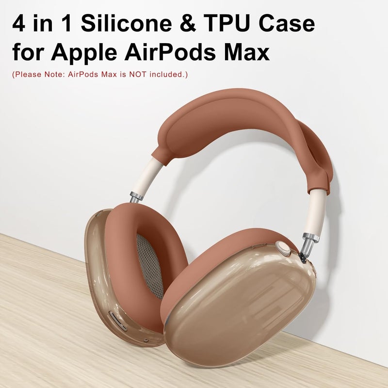 MINDRESY [4 in 1] Silicone Case Cover for AirPods Max, Clear Soft TPU Ear Cups Cover/Ear Pad Case Covers/Headband Covers Transparent Accessories for Apple AirPods Max (2024/2020)(USB-C/Lightning), Dune - Image 2